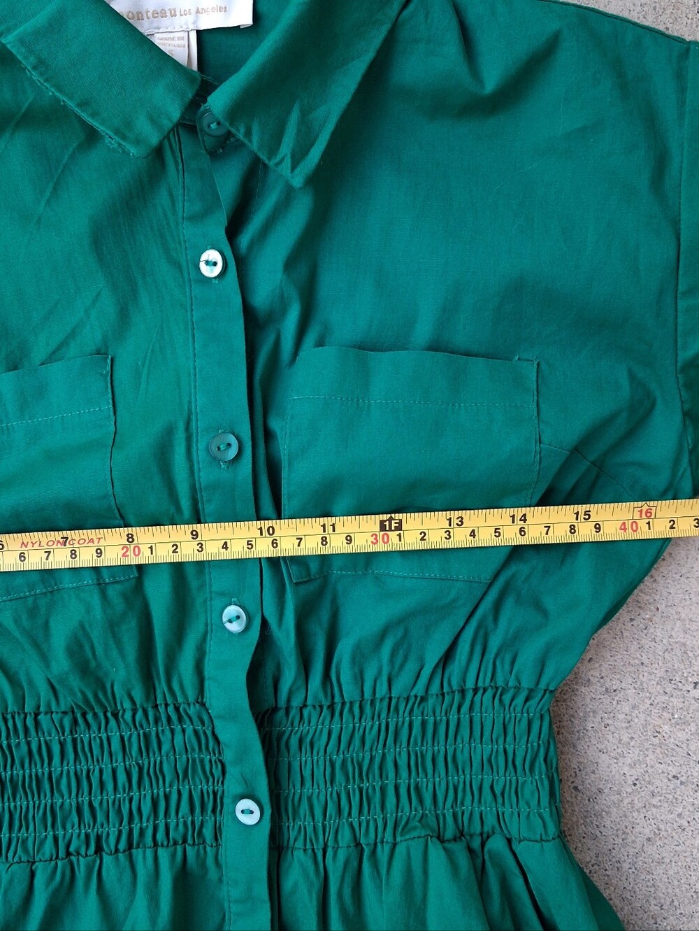 Monteau Los Angeles Green Shirt Dress Smoked Waste Midi Dress - Picture 11 of 11